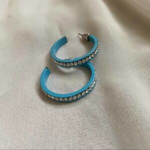 VTG Baby Blue Rhinestone Halo Hoop Earrings